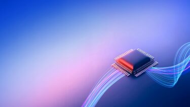 A processor on an abstract background.